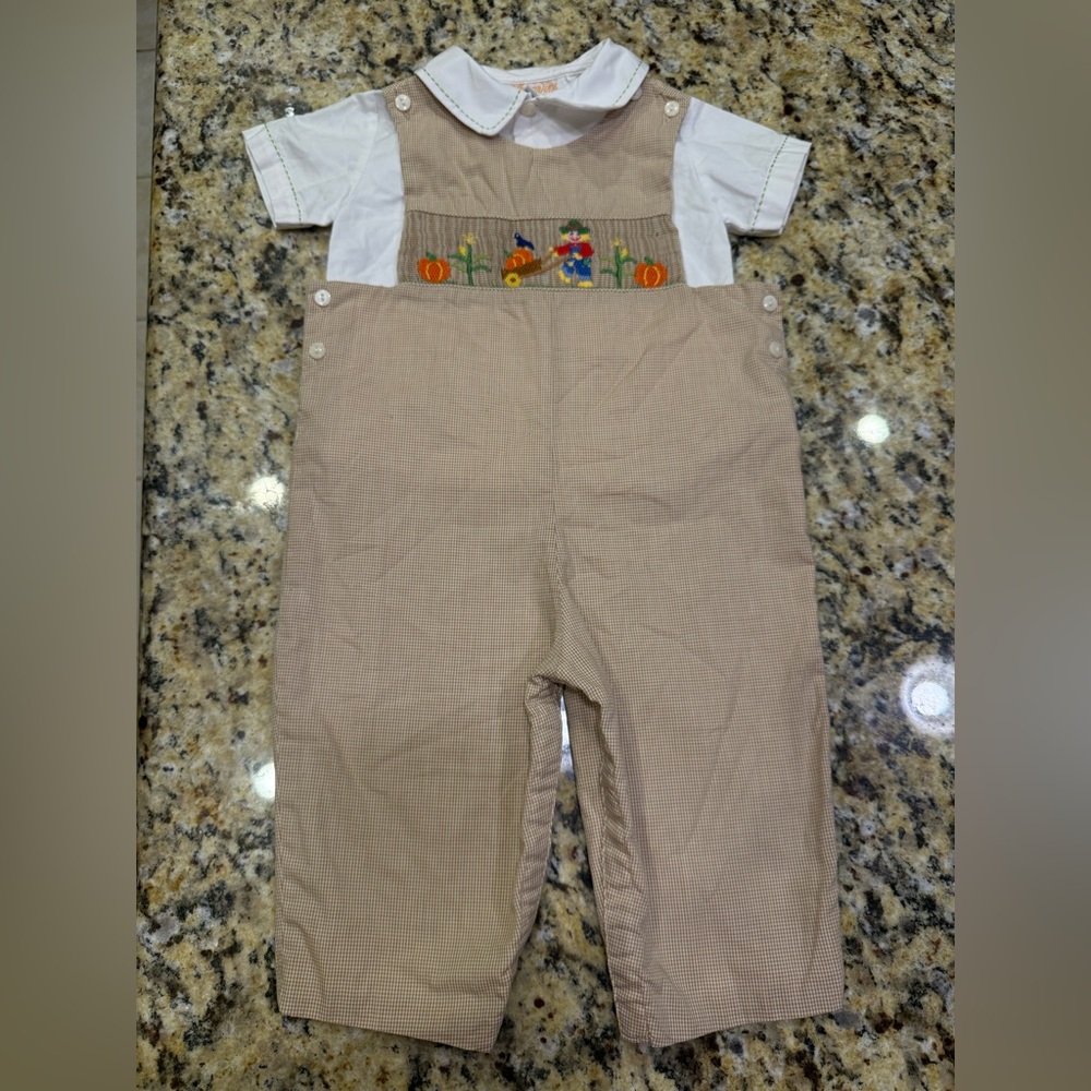 Velani by Anavini smocked Fall embroidered romper shirt included size 18 month